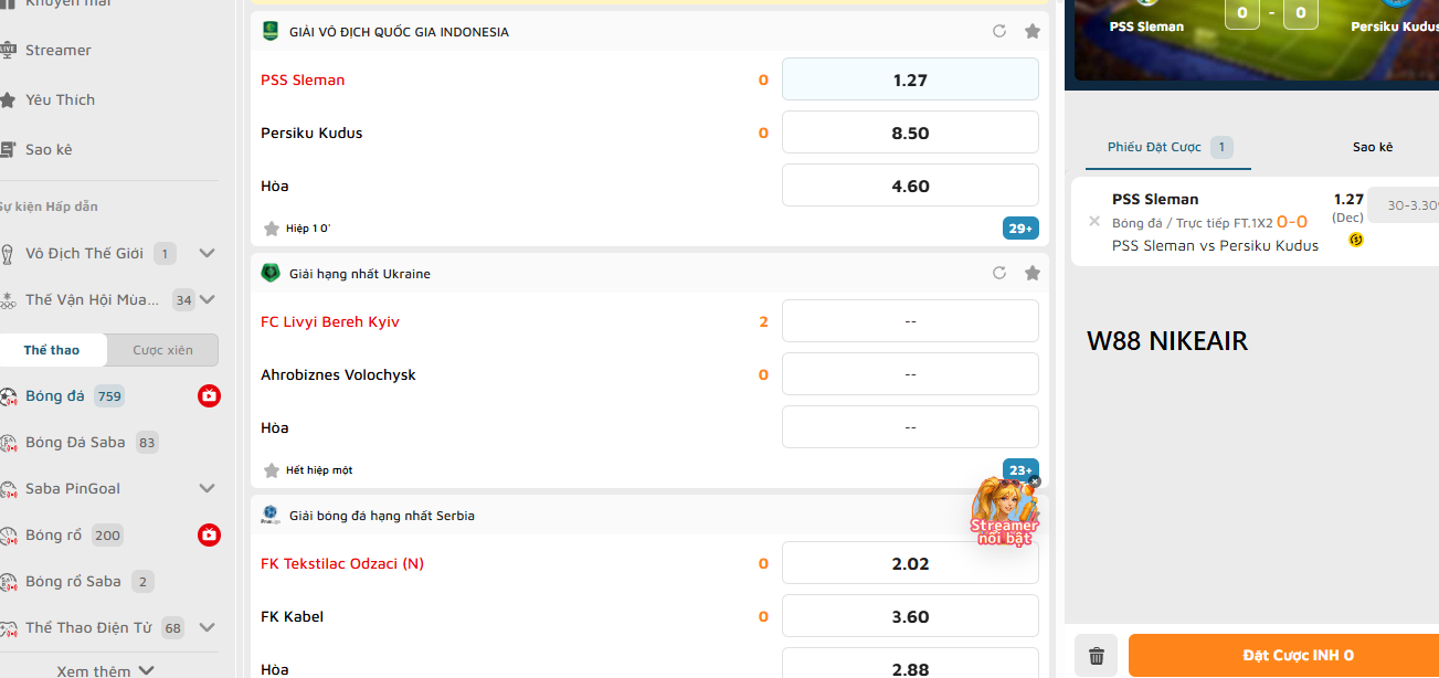 Chọn kèo trên kèo dưới tại W88
